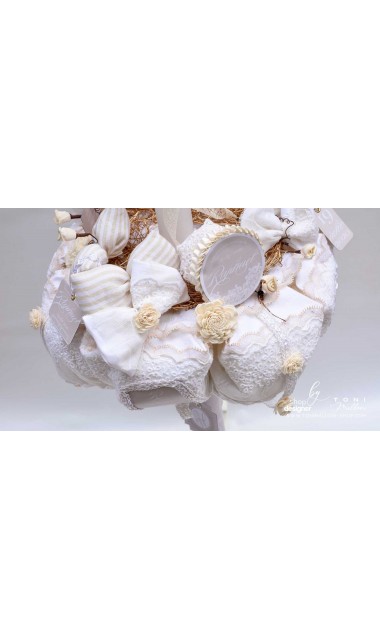 Lumanare de botez cu dantela crem si flori natur uscate Lacy Bloom 11